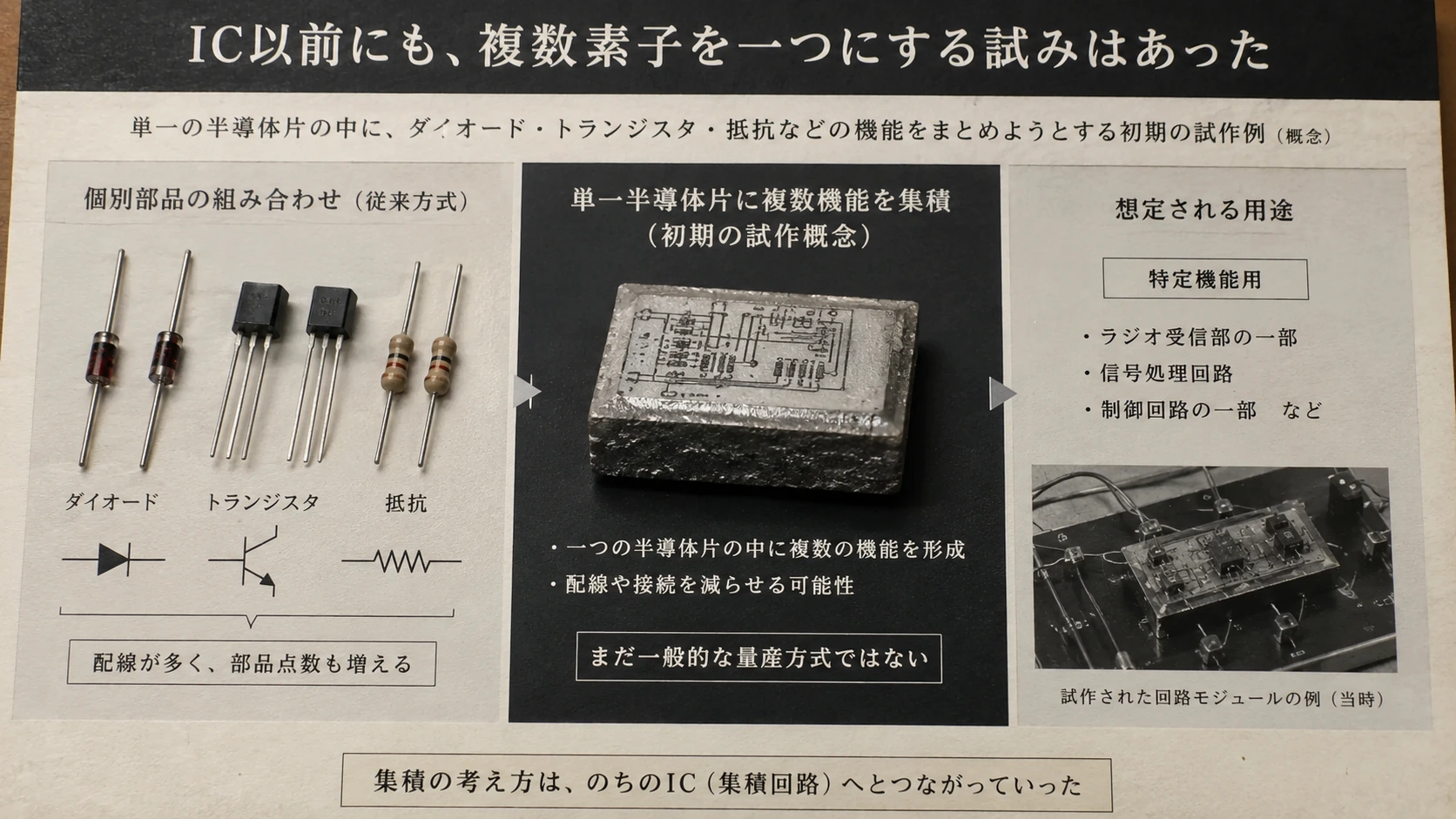 図解: 2.IC以前にも、複数素子を一つにする試みはあった