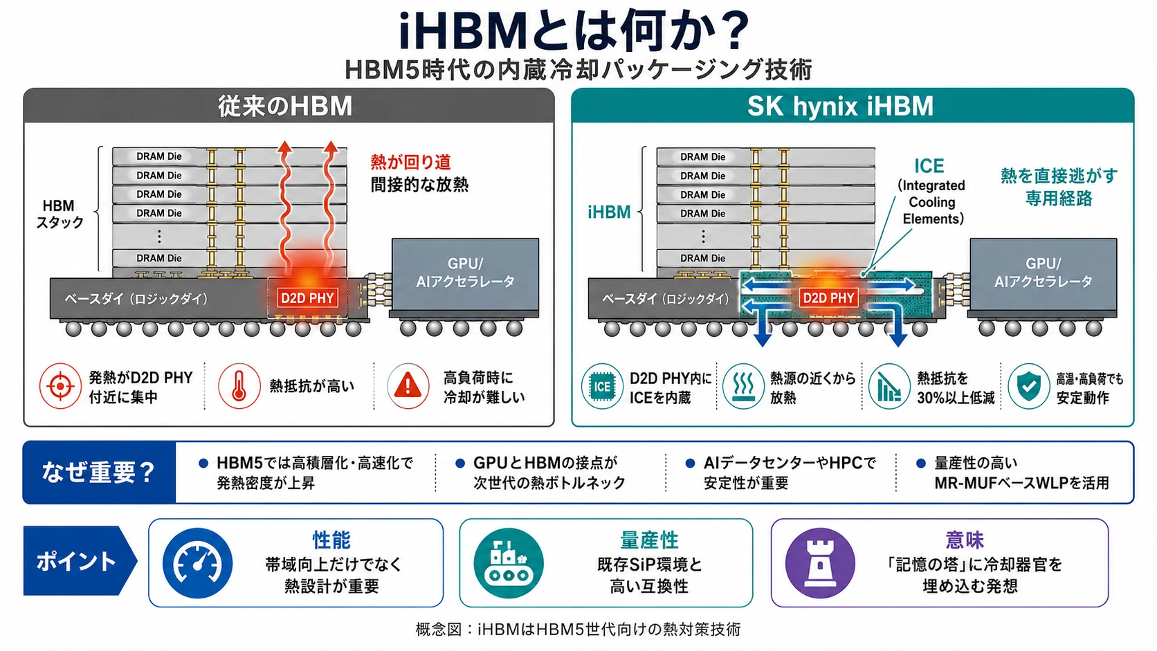iHBMはD2D PHY近傍に冷却経路を埋め込む