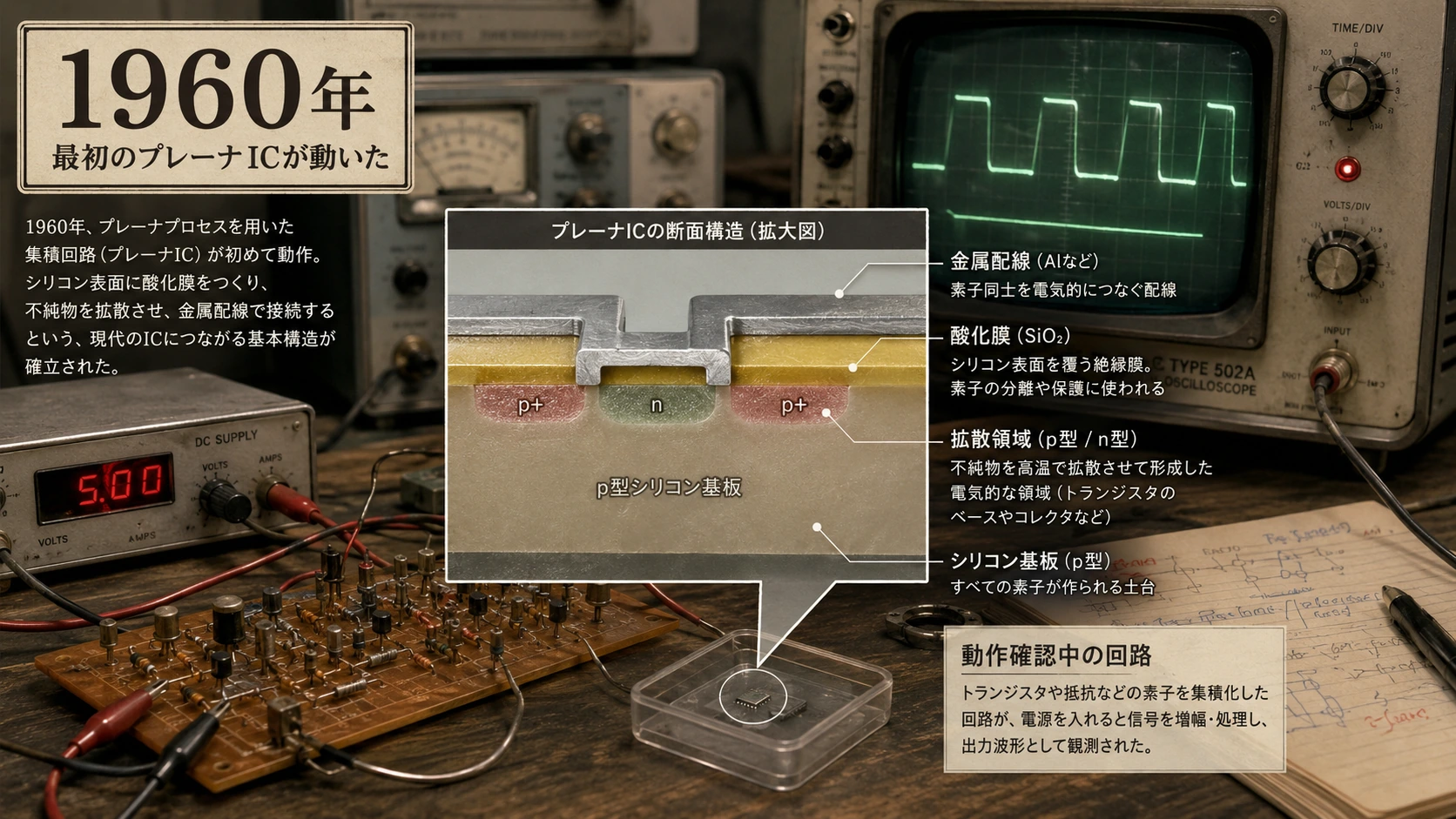 図解: 14.1960年、最初のプレーナICが動いた