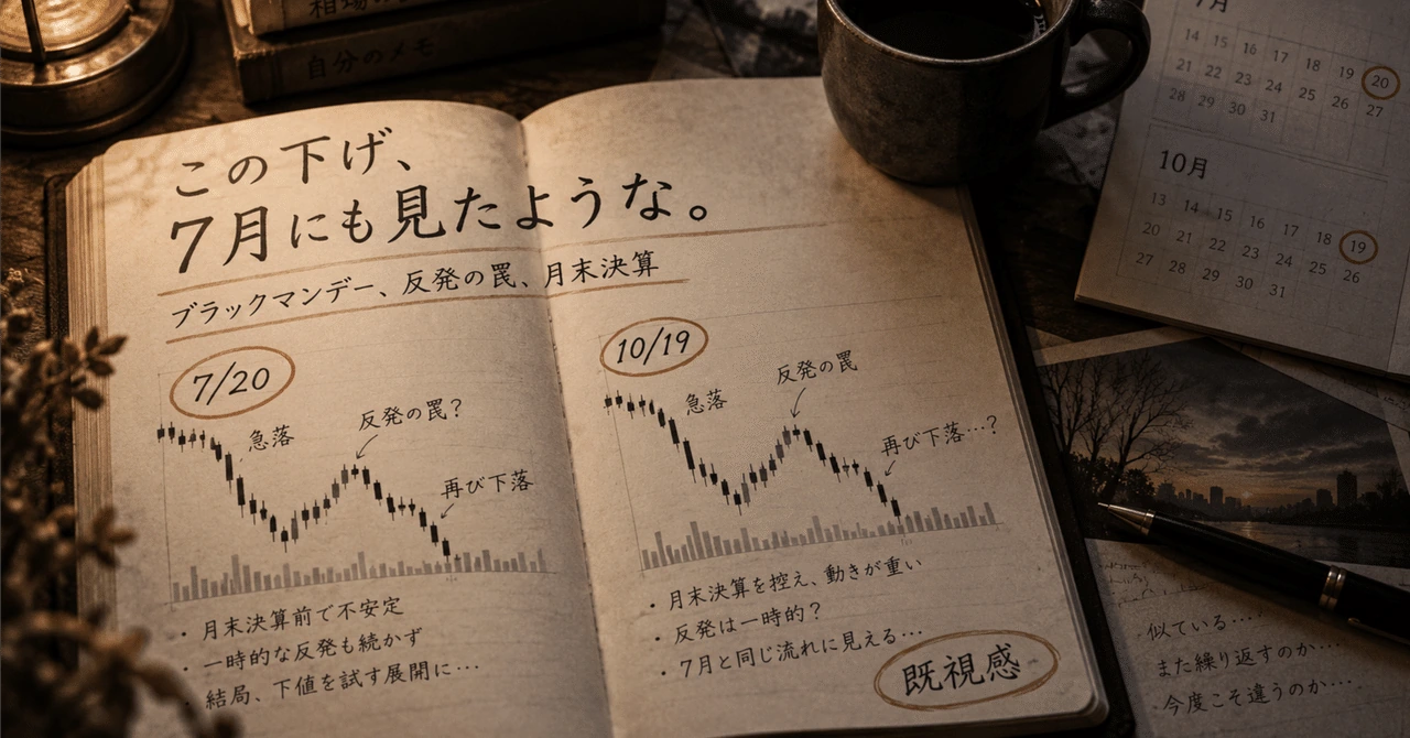 この下げ、7月にも見たような。——ブラックマンデー、反発の罠、そして月末決算の奇妙な一致の見出し画像
