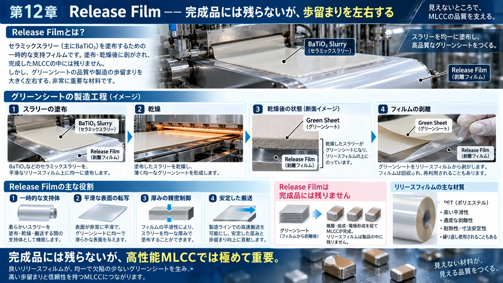 図解: 12.Release Film――完成品には残らないが、歩留まりを左右する