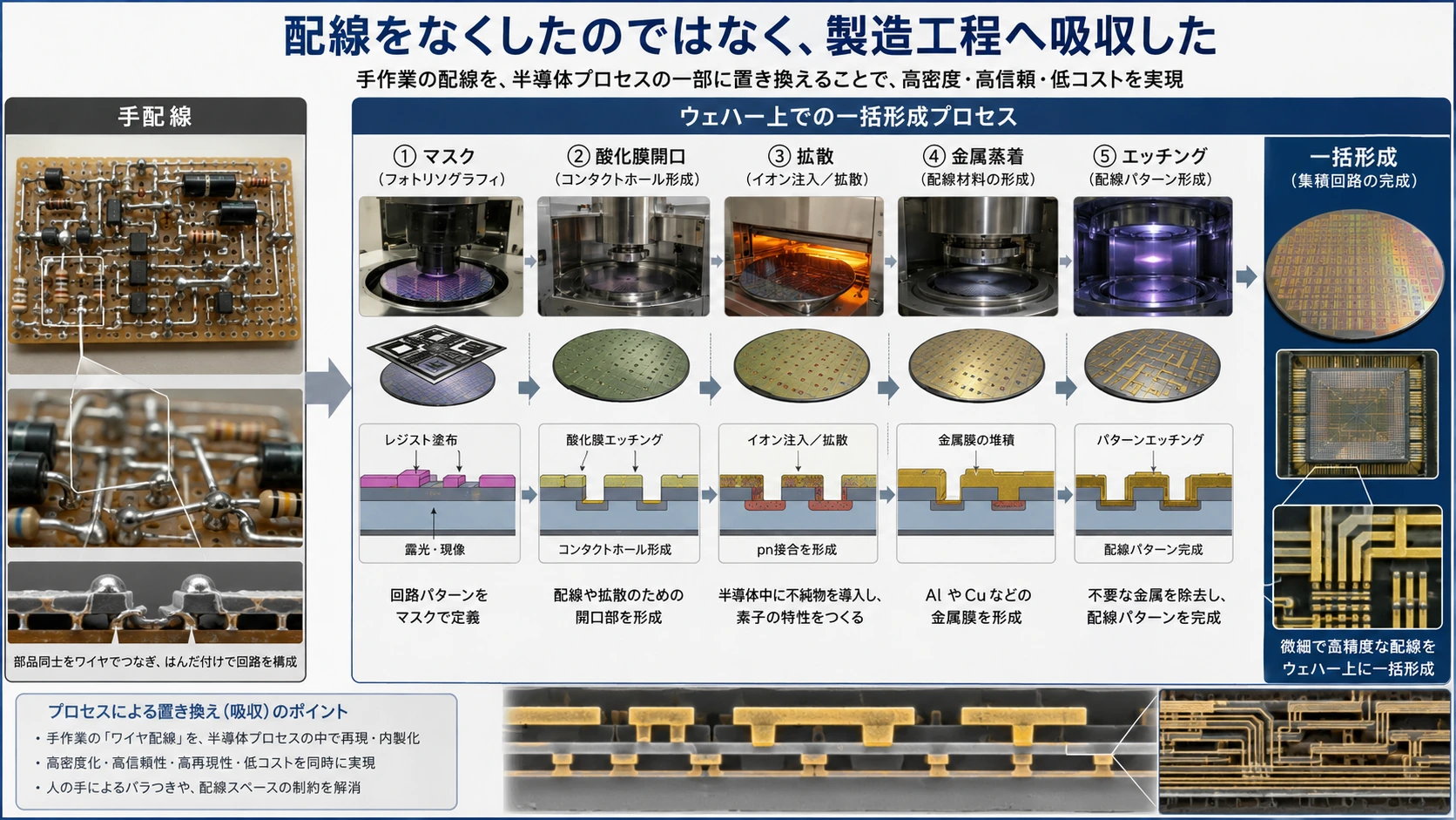 図解: 21.配線をなくしたのではなく、製造工程へ吸収した