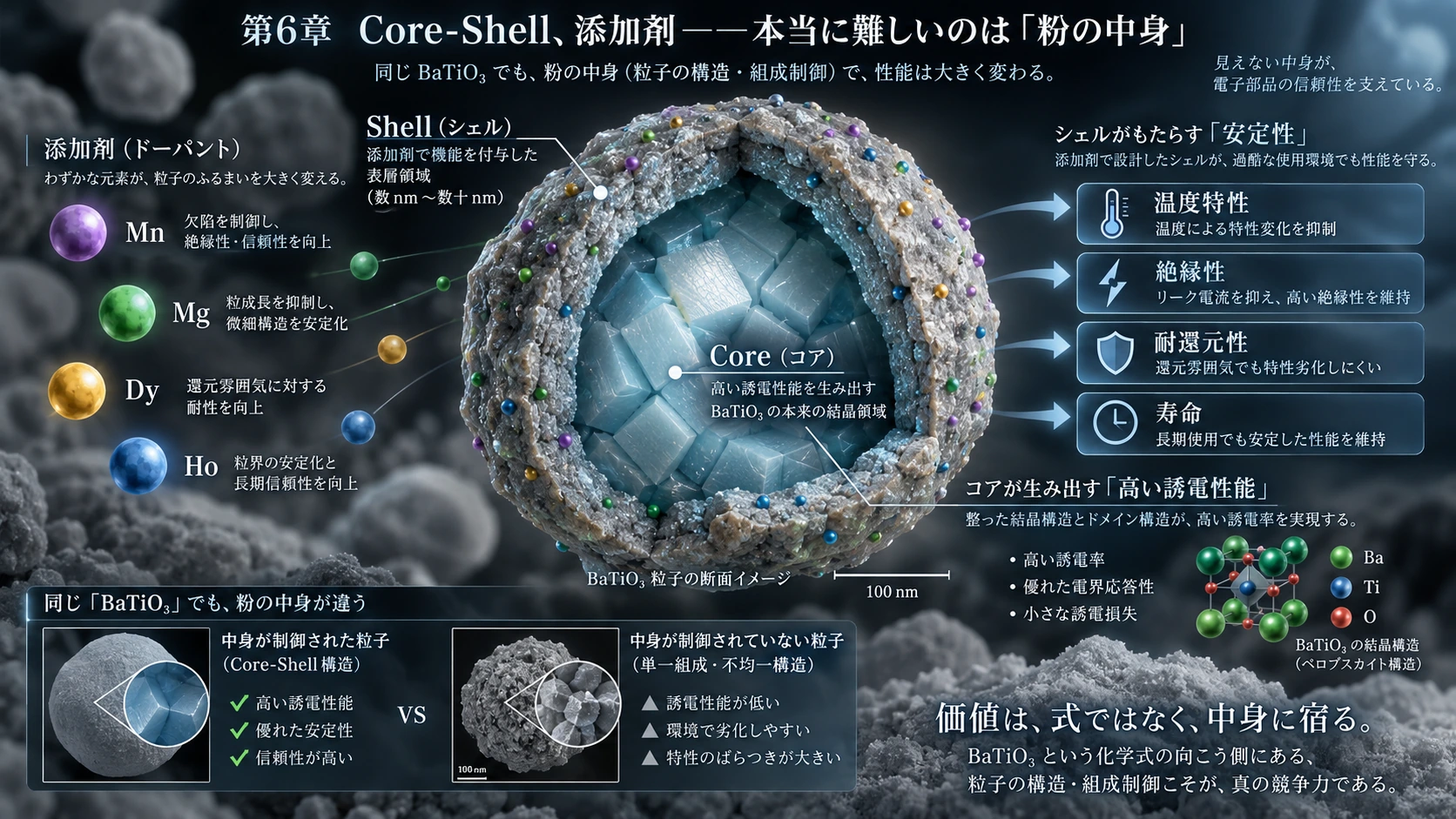 図解: 6.Core-Shell、添加剤――本当に難しいのは「粉の中身」