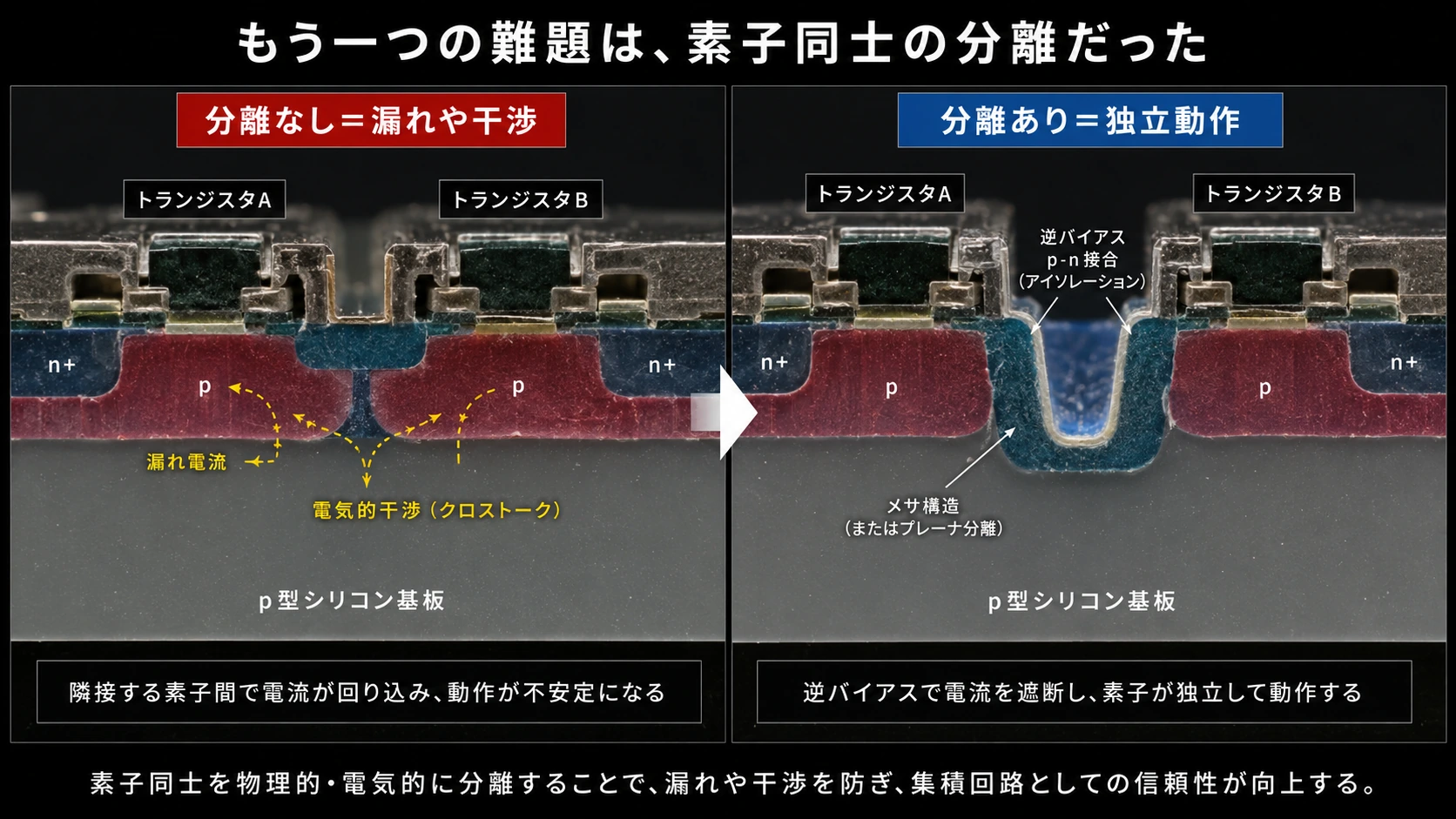 図解: 12.もう一つの難題は、素子同士の分離だった