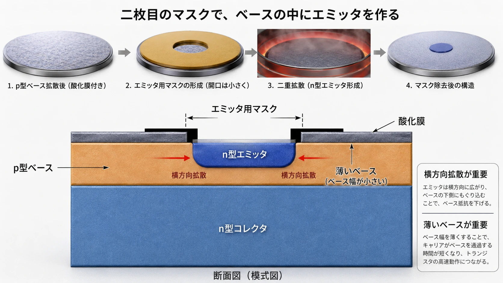 図解: 13.5 プレーナ工程と金属配線――回路を平面上の製造工程へ変える(3/8)