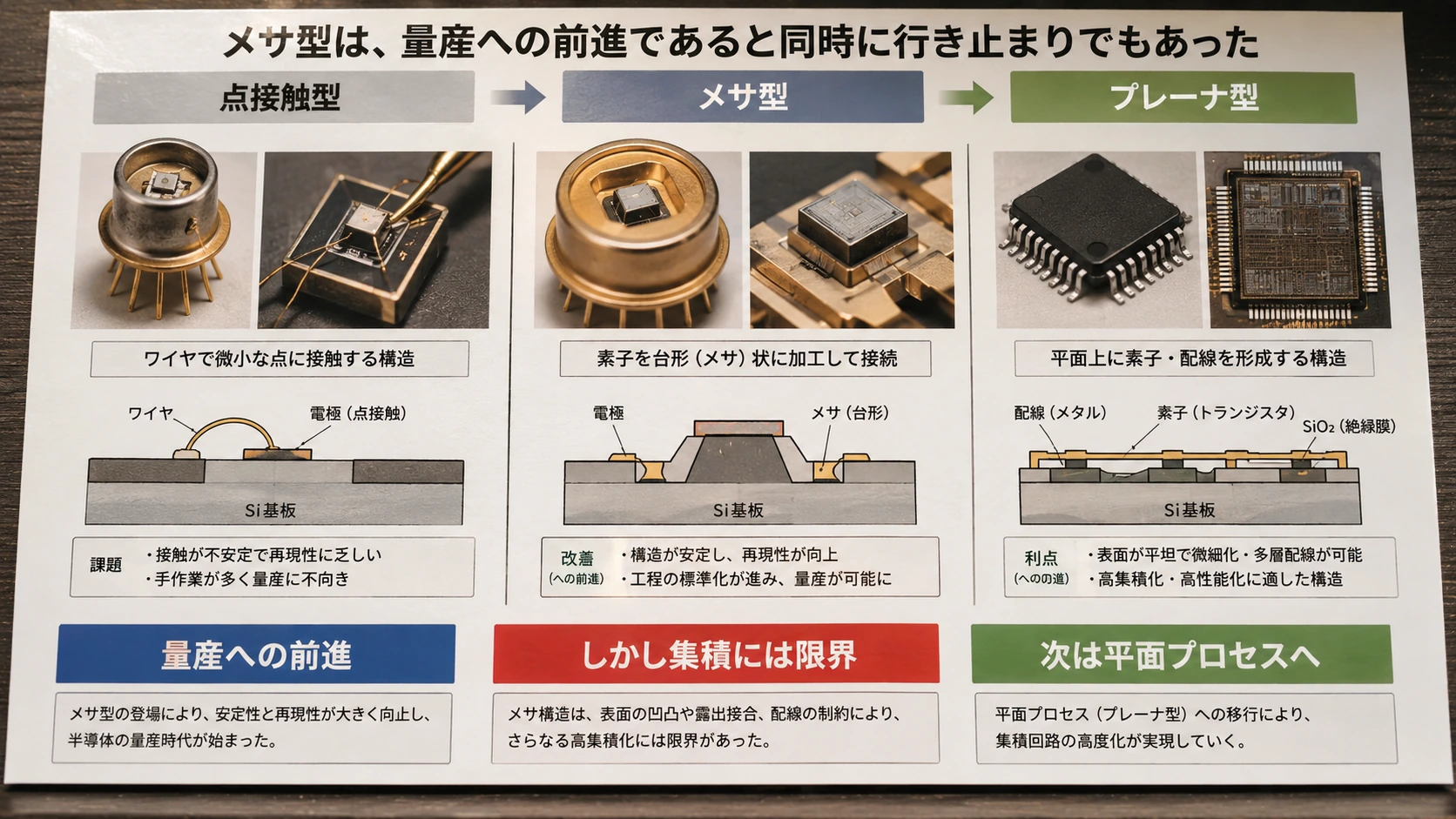図解: 7.5 メサ型トランジスタ――接合を台地として切り出した、IC直前の技術(7/7)