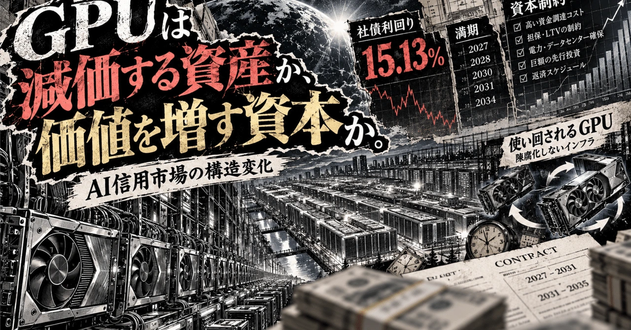 GPUは減価する資産なのか、それとも価値を増す資本なのか?――CoreWeaveの社債利回り15%、Nebius・IRENの資金調達、旧世代GPUの再契約から考えるAI信用市場の構造変化の見出し画像