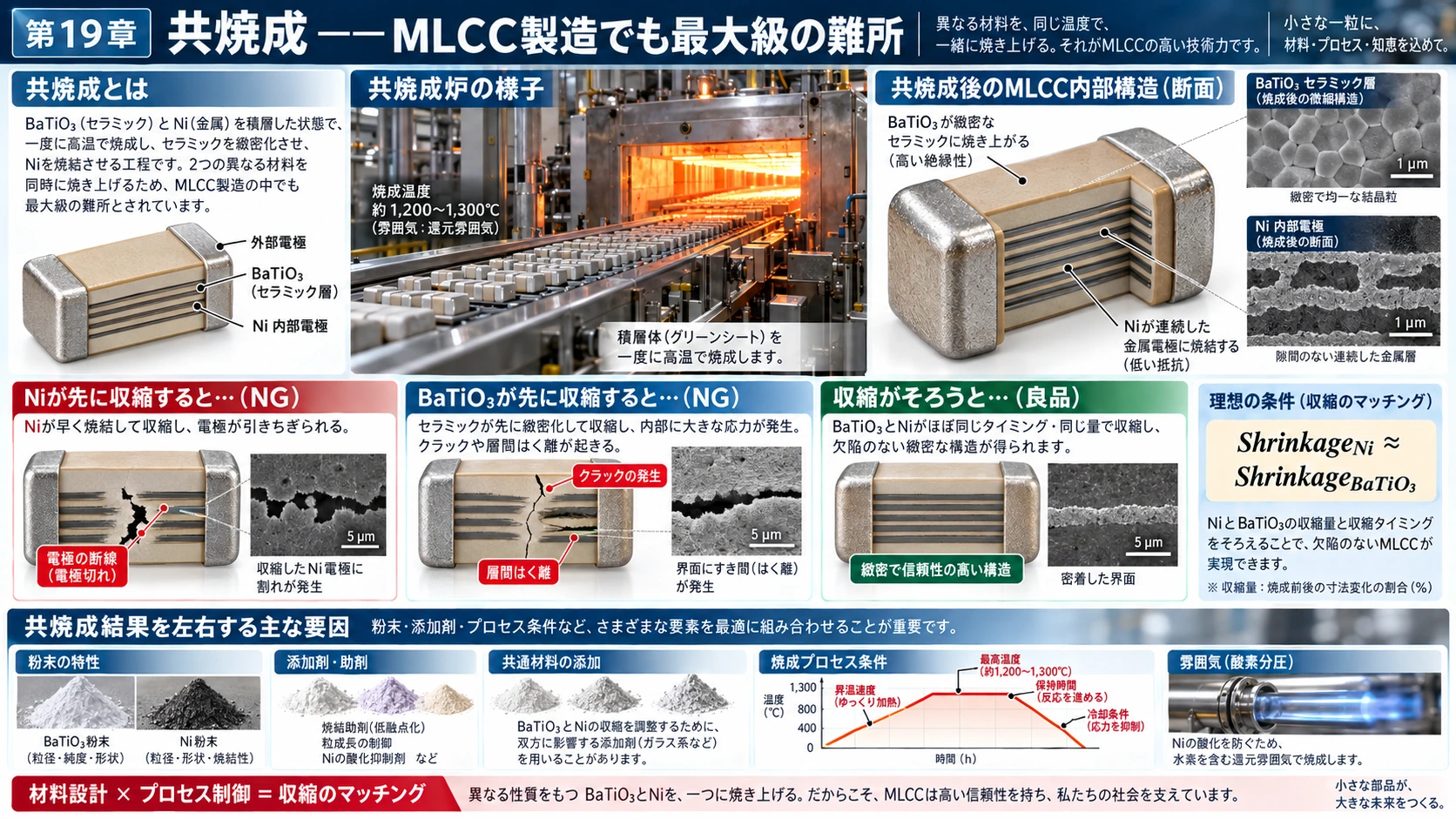 図解: 19.共焼成――MLCC製造でも最大級の難所