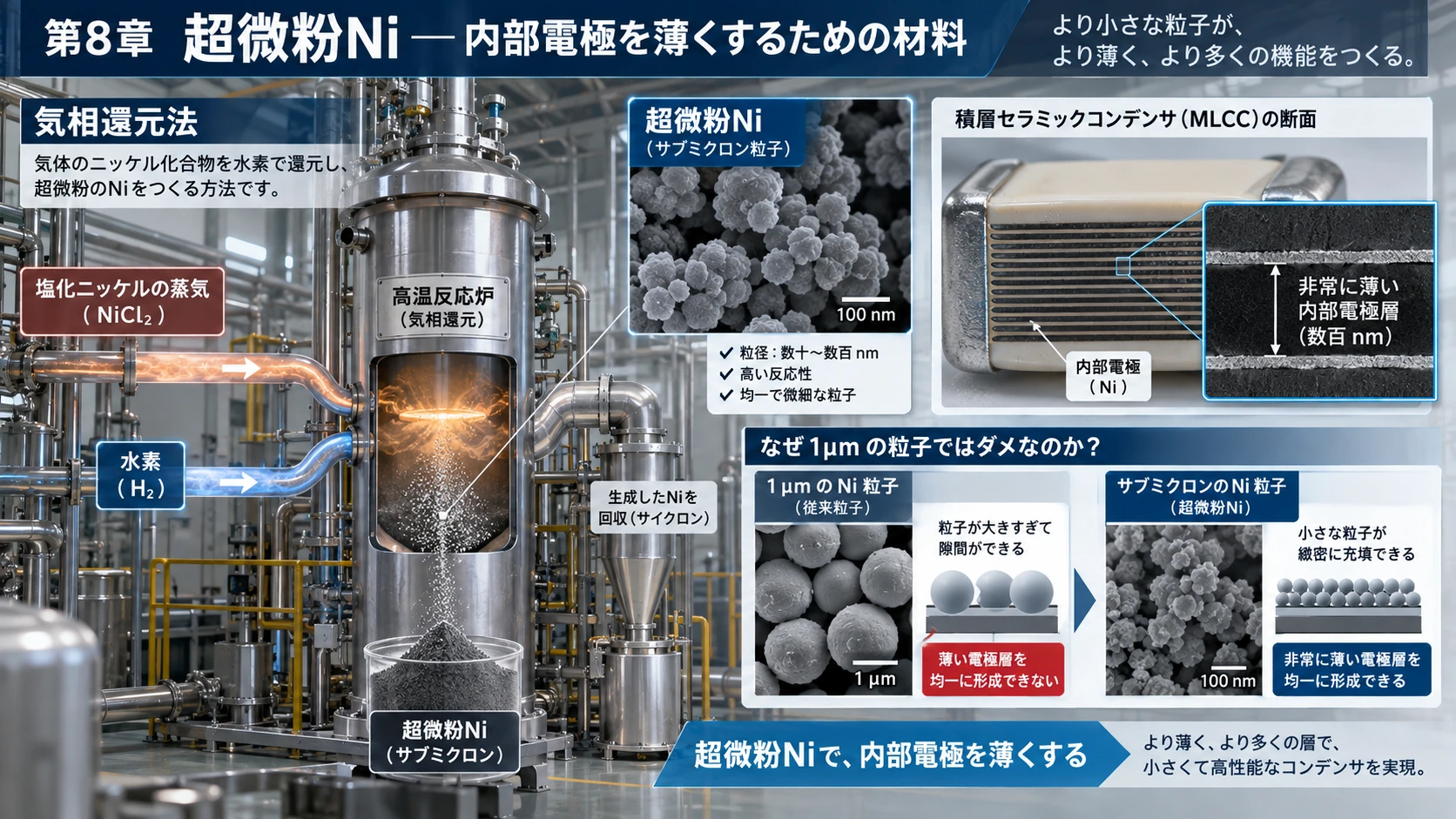 図解: 8.超微粉Ni――内部電極を薄くするための材料